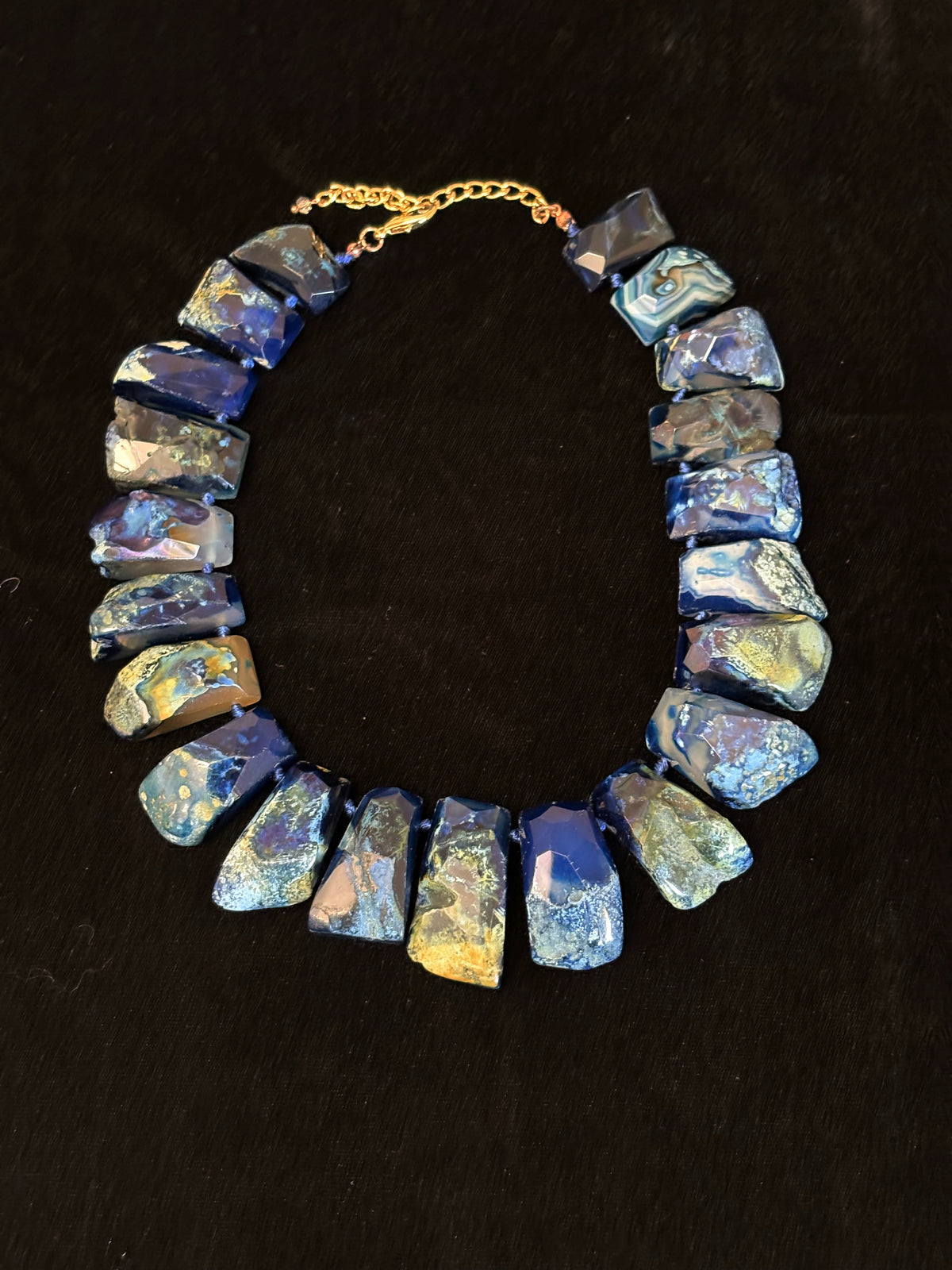 Blue & Gold Stone Statement Necklace