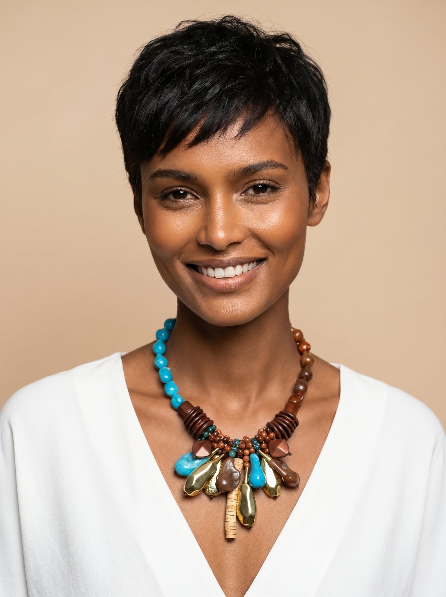 Rich Earth-Tone and Turquoise Color Combination Necklace
