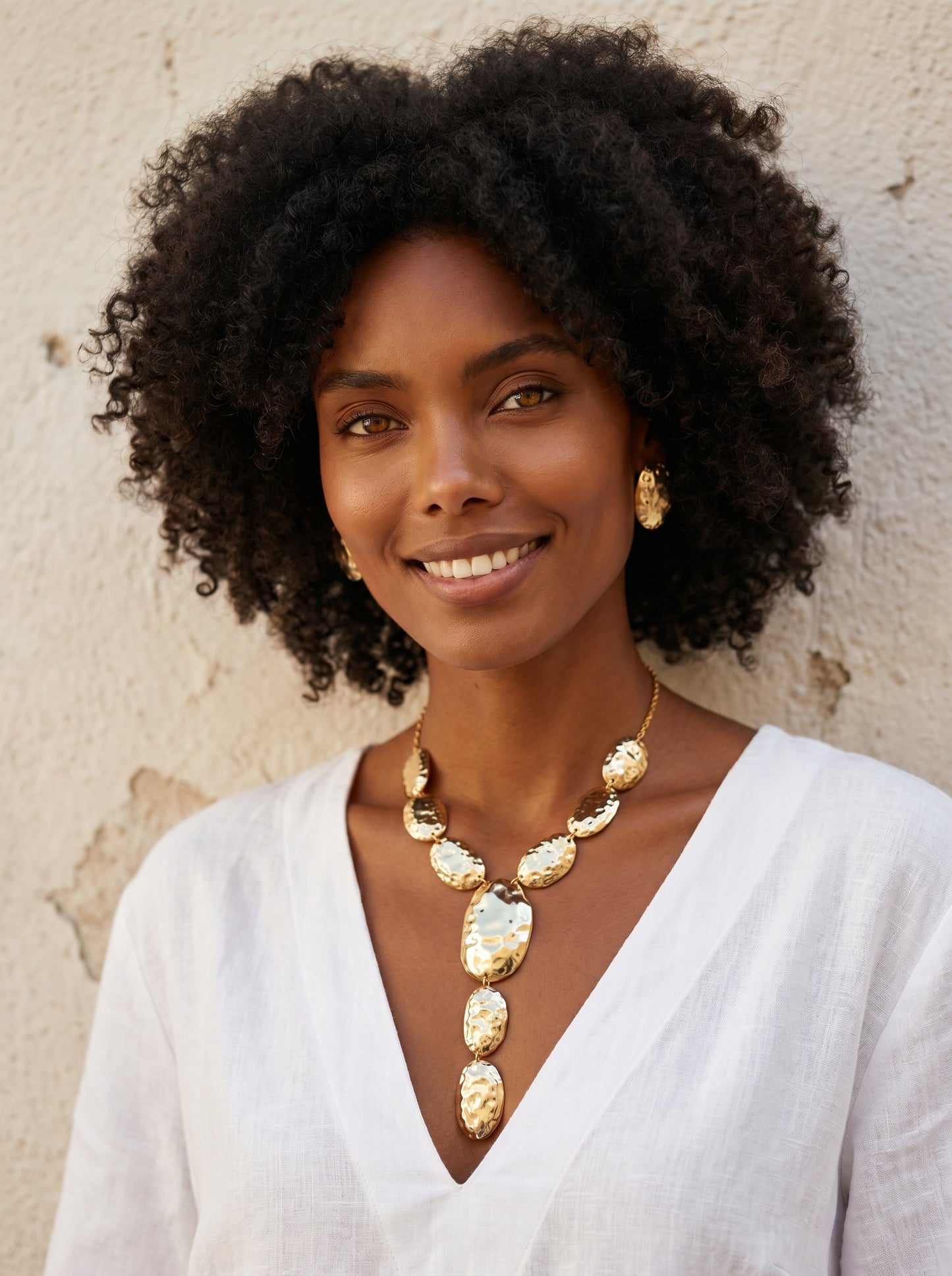 Hammered Gold Statement Necklace Set