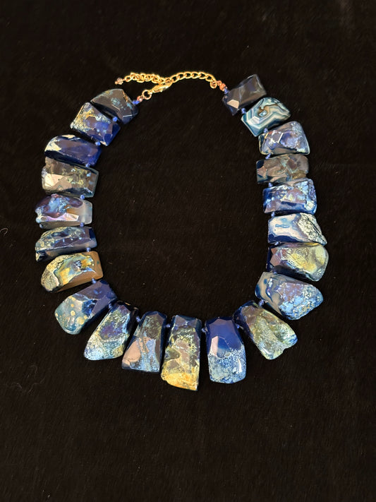 Blue & Gold Stone Statement Necklace